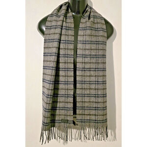 Coach Plaid Scarf, Cashmere Wool Blend,Winter Scarf Gray 12" x 64"